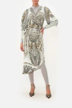 WRAP DRESS WITH DRAPED SLEEVE FREE ESPIRITU