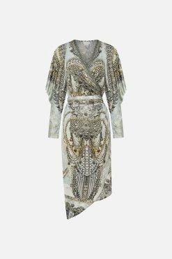 WRAP DRESS WITH DRAPED SLEEVE FREE ESPIRITU -clothing shop CAMILLA 00014739 WRAP DRESS WITH DRAPED SLEEVE FREE ESPRIT GHOST 1