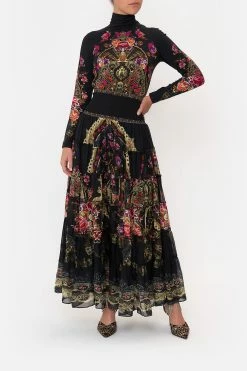 SHIRRED WAIST TIERED CIRCLE SKIRT DANCE WITH DUENDE