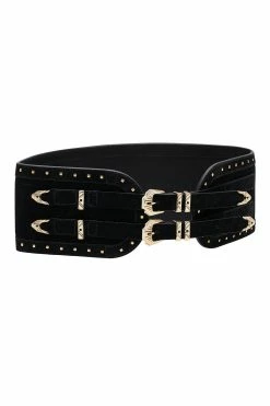 CINCHED BELT WITH DOUBLE BUCKLE SOLID BLACK -clothing shop CAMILLA 00015974 CINCHED BELT WITH DOUBLE BUCKLE SOLID BLACK 1