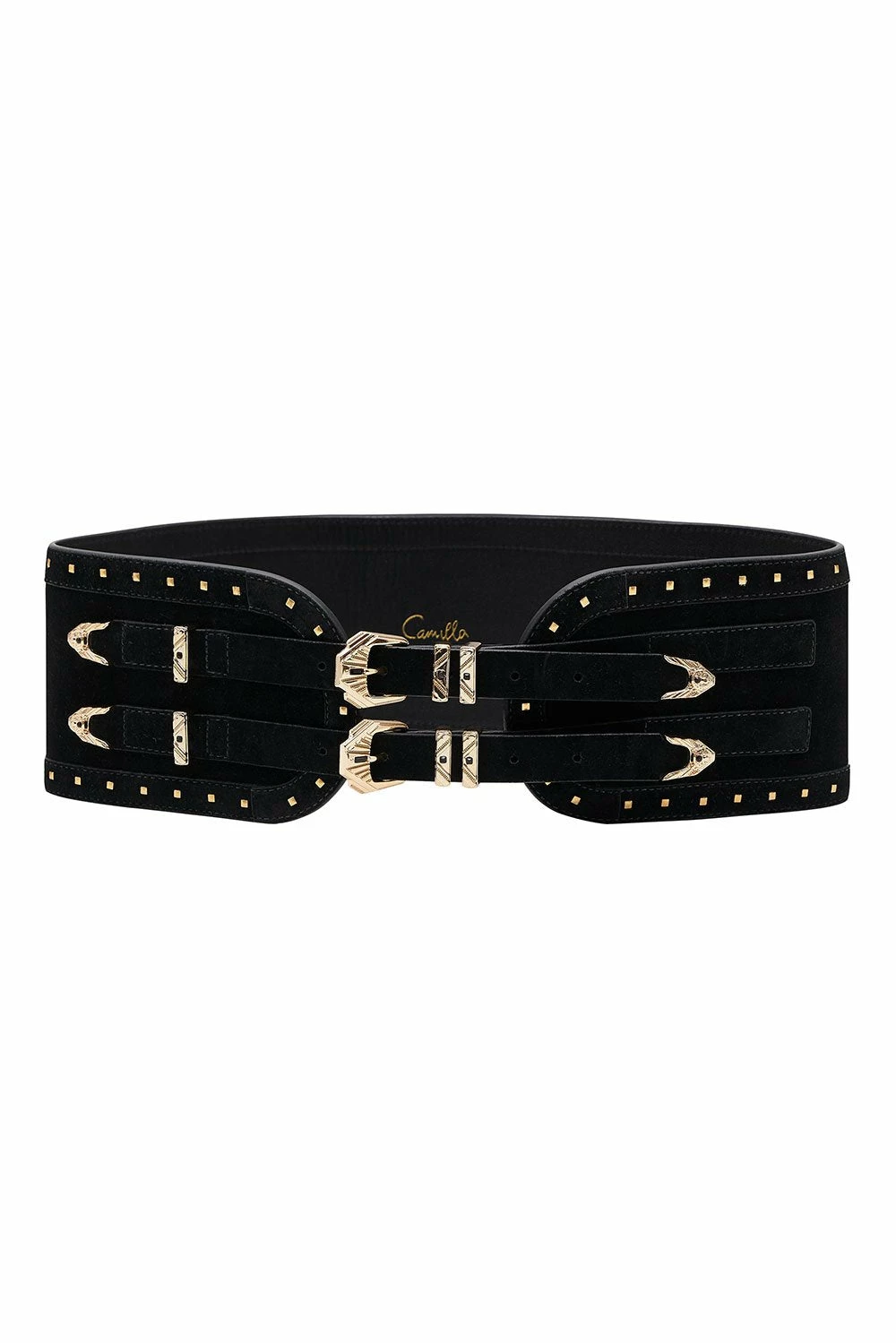 CINCHED BELT WITH DOUBLE BUCKLE SOLID BLACK