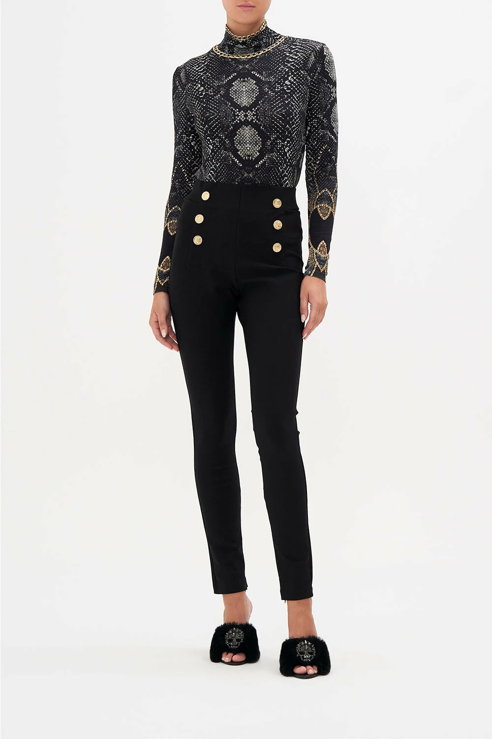 BUTTON EMBELLISHED PONTE PANT WILD HORSES 1 BUTTON EMBELLISHED PONTE PANT WILD HORSES