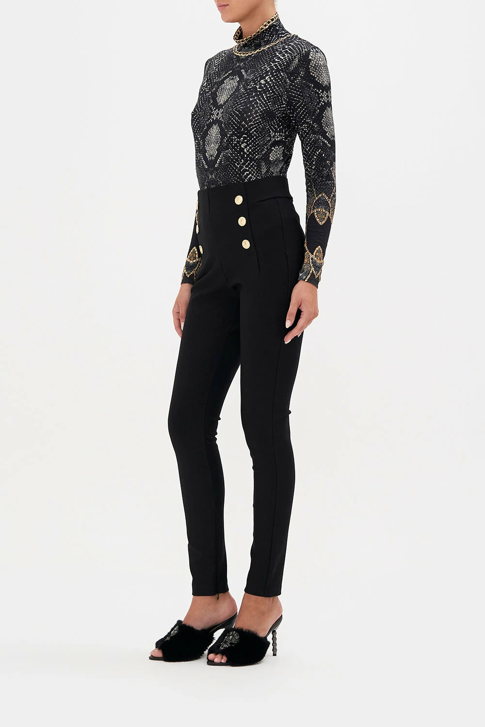 BUTTON EMBELLISHED PONTE PANT WILD HORSES 4 BUTTON EMBELLISHED PONTE PANT WILD HORSES - Image 4