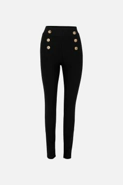 BUTTON EMBELLISHED PONTE PANT WILD HORSES 8 BUTTON EMBELLISHED PONTE PANT WILD HORSES -clothing shop CAMILLA 00016905 BUTTON EMBELLISHED PONTE PANT WILD HORSES GHOST