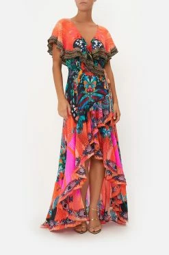 FRILL SLEEVE LONG DRESS IN A FLUTTER