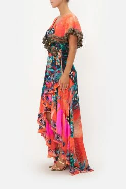 FRILL SLEEVE LONG DRESS IN A FLUTTER -clothing shop CAMILLA 00017004 FRILL SLEEVE LONG DRESS IN A FLUTTER 2
