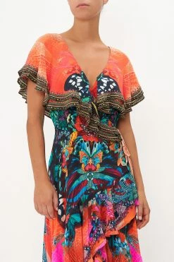 FRILL SLEEVE LONG DRESS IN A FLUTTER -clothing shop CAMILLA 00017004 FRILL SLEEVE LONG DRESS IN A FLUTTER 4