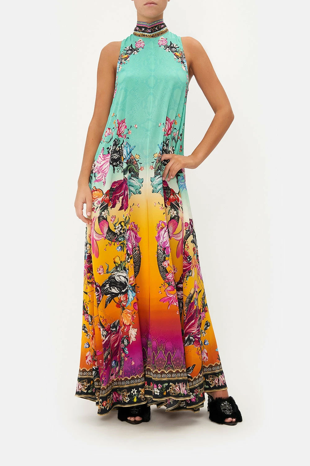 HIGH NECK WIDE FLARED JUMPSUIT VIPER ROOM 1 HIGH NECK WIDE FLARED JUMPSUIT VIPER ROOM