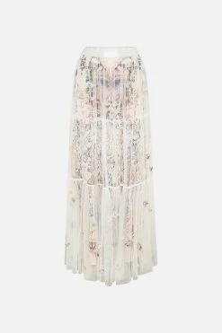 WAISTBAND RUFFLE HEM SKIRT QUEENS BEE HIVE -clothing shop CAMILLA 00017713 WAISTBAND RUFFLE HEM SKIRT QUEENS BEE HIVE GHOST