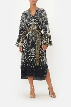 BLOUSON SLEEVE PLACKET DRESS NIGHT OWL