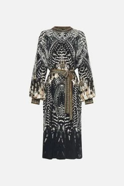 BLOUSON SLEEVE PLACKET DRESS NIGHT OWL -clothing shop CAMILLA 00019999 BLOUSON SLEEVE PLACKET DRESS NIGHT OWL GHOST