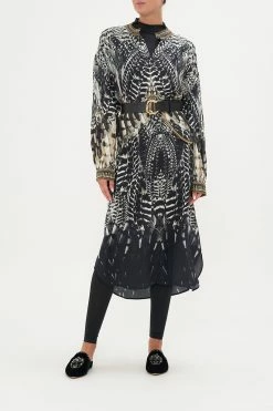 BLOUSON SLEEVE PLACKET DRESS NIGHT OWL -clothing shop CAMILLA 00019999 BLOUSON SLEEVE PLACKET DRESS NIGHT OWL MODEST 1