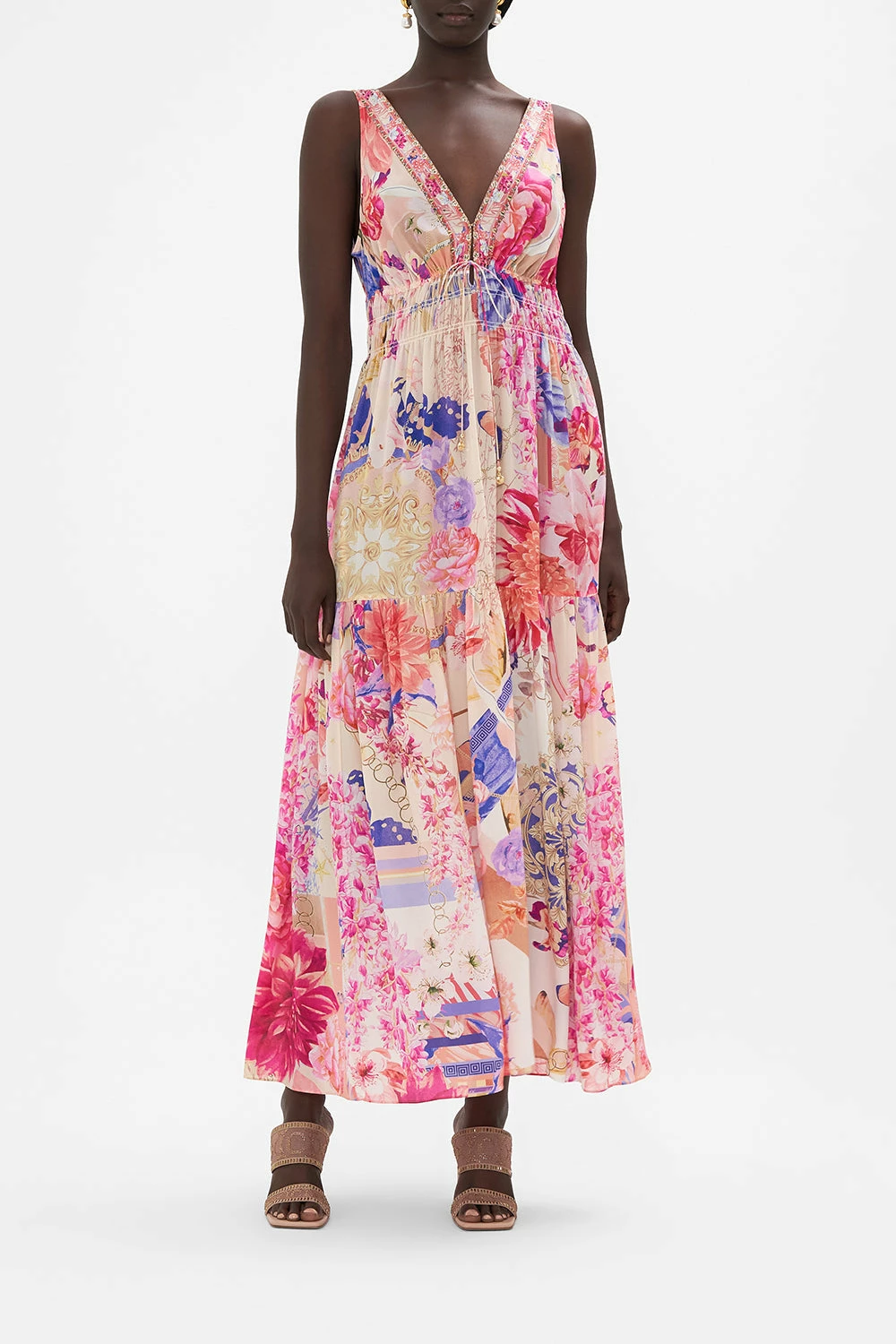 SHIRRED WAIST DETAIL LONG DRESS ROSE BED RENDEZVOUS 1 SHIRRED WAIST DETAIL LONG DRESS ROSE BED RENDEZVOUS