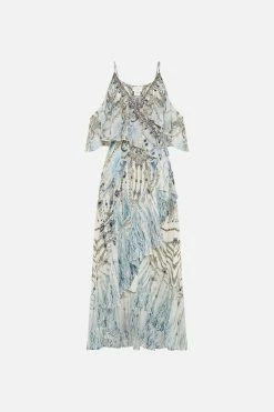 RUFFLE OVERLAYER WRAP DRESS MOON AND BACK -clothing shop CAMILLA 00021036 RUFFLE OVERLAYER WRAP DRESS MOON AND BACK GHOST