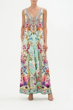 V NECK FLARED JUMPSUIT HONEY HONEY