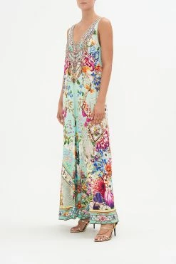 V NECK FLARED JUMPSUIT HONEY HONEY 11 V NECK FLARED JUMPSUIT HONEY HONEY -clothing shop CAMILLA 00021834 V NECK FLARED JUMPSUIT HONEY HONEY 2