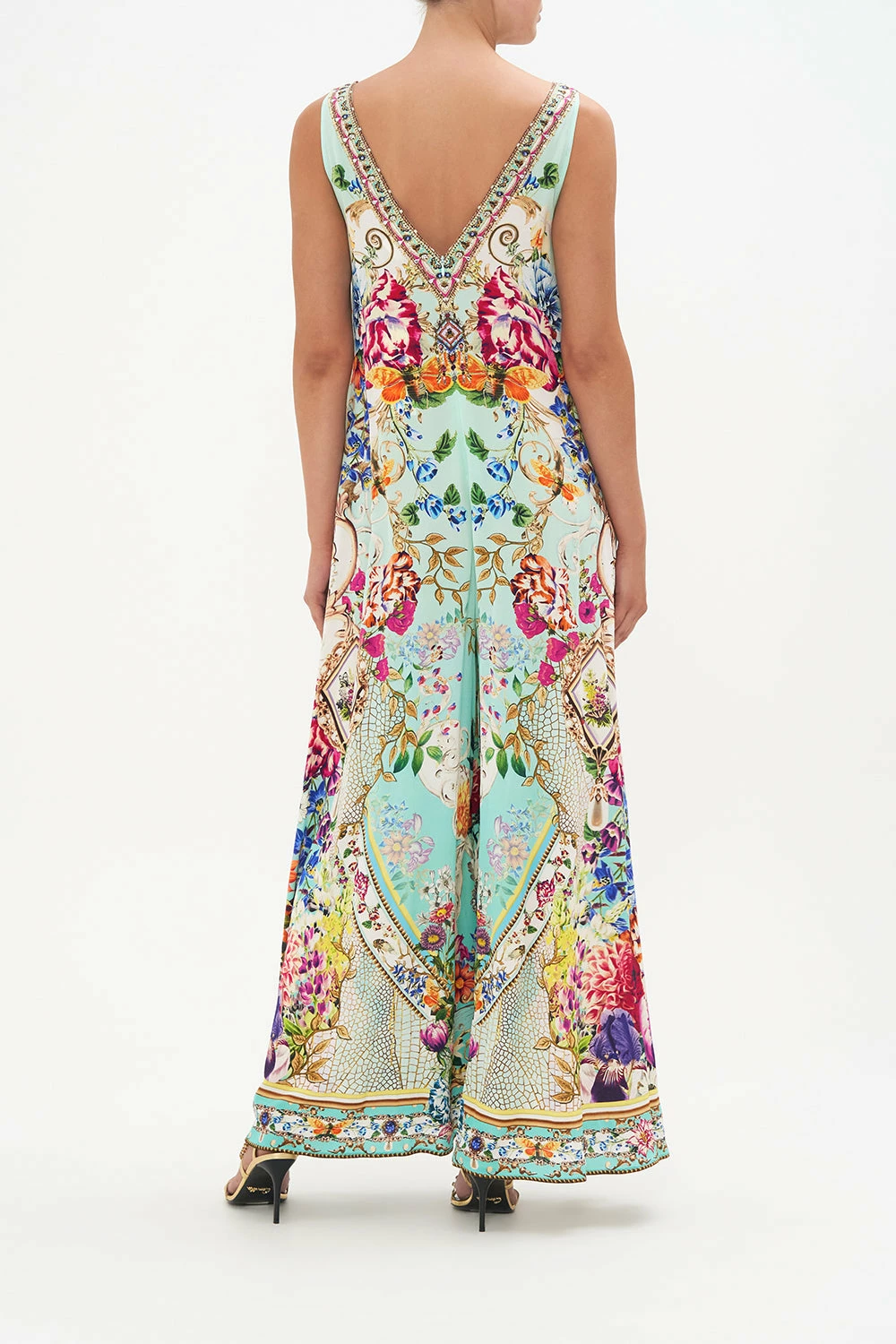 V NECK FLARED JUMPSUIT HONEY HONEY 2 V NECK FLARED JUMPSUIT HONEY HONEY - Image 2