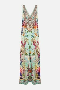 V NECK FLARED JUMPSUIT HONEY HONEY 10 V NECK FLARED JUMPSUIT HONEY HONEY -clothing shop CAMILLA 00021834 V NECK FLARED JUMPSUIT HONEY HONEY GHOST