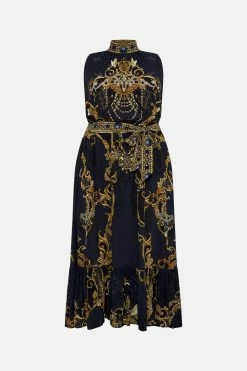 NECKTIE DRESS WITH ELASTICATED WAIST MOONLIGHT MELODIES -clothing shop CAMILLA 00022587 NECKTIE DRESS WITH ELASTICATED WAIST MOONLIGHT MELODIES GHOST MTL 1