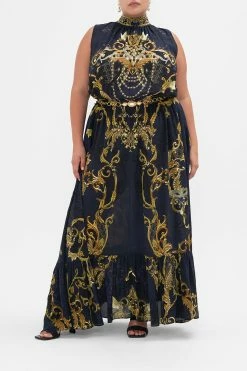 NECKTIE DRESS WITH ELASTICATED WAIST MOONLIGHT MELODIES -clothing shop CAMILLA 00022587 NECKTIE DRESS WITH ELASTICATED WAIST MOONLIGHT MELODIES MTL 1