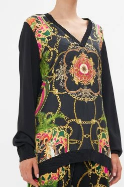 V NECK SILK FRONT JUMPER JEALOUSY AND JEWELS -clothing shop CAMILLA 00022649 JEALOUSYANDJEWELS VNECKSILKFRONTJUMPER 5