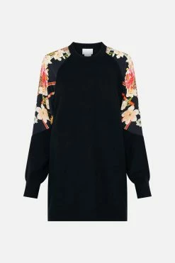 WOOL CASHMERE BLEND SPLICED SHOULDER JUMPER SECRET HISTORY -clothing shop CAMILLA 00022658 SILK SPLICED SHOULDER JUMPER SECRET HISTORY GHOST