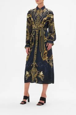 BUTTON DOWN BLOUSON SLEEVE DRESS MOONLIGHT MELODIES -clothing shop CAMILLA 00022864 BUTTON DOWN BLOUSON SLEEVE DRESS MOONLIGHT MELODIES 2