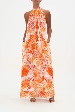 TIE NECK LONG DRESS DRAGON MOTHER