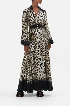 WAISTBAND LONG DRESS WITH COLLAR COOL FOR CATS