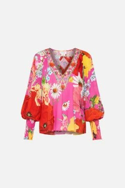 SHIRRED CUFF BLOUSE RAINBOW BODY -clothing shop CAMILLA 00023442 SHIRRED CUFF BLOUSE RAINBOW BODY GHOST 1