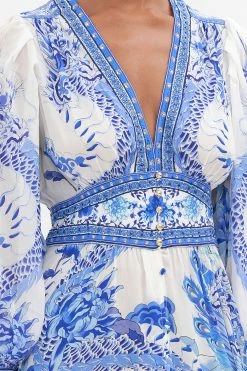 BUTTON DRESS WITH SHAPED WAISTBAND AND GATHERED SLEEVES HEART OF A DRAGON 11 BUTTON DRESS WITH SHAPED WAISTBAND AND GATHERED SLEEVES HEART OF A DRAGON -clothing shop CAMILLA 00023443 BUTTON DRESS WITH SHAPED WAISTBAND AND GATHERED SLEEVE HEART OF A DRAGON 5