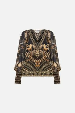 SHIRRED CUFF BLOUSE DUOMO DYNASTY -clothing shop CAMILLA 00023590 SHIRRED CUFF BLOUSE DUOMO DYNASTY GHOST 1