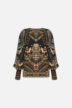 SHIRRED CUFF BLOUSE DUOMO DYNASTY -clothing shop CAMILLA 00023590 SHIRRED CUFF BLOUSE DUOMO DYNASTY GHOST 2