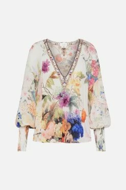 SHIRRED CUFF BLOUSE FRIENDS WITH FRESCOS -clothing shop CAMILLA 00023745 SHIRRED CUFF BLOUSE FRIENDS WITH FRESCOS GHOST
