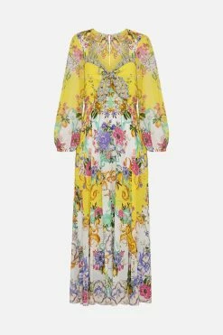 TIE FRONT LONG SLEEVE DRESS CATERINA SPRITZ -clothing shop CAMILLA 00023755 TIE FRONT MID SLEEVE DRESS CATERINA SPRITZ GHOST