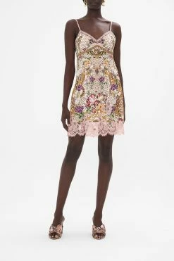 SHORT SLIP DRESS WITH TOPSTITCHING BAMBINO BLISS