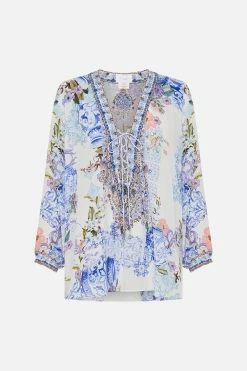LACE UP BLOUSE PAINT ME POSITANO -clothing shop CAMILLA 00023803 LACE UP BLOUSE PAINT ME POSITANO GHOST