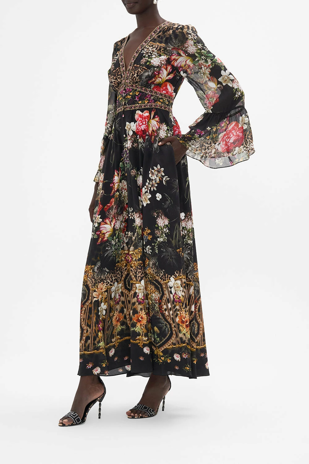 SHAPED WAISTBAND DRESS WITH RUFFLE FRILL SLEEVES A NIGHT AT THE OPERA - Image 4