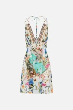 SHORT FLARED DRESS WITH HARDWARE AMALFI LULLABY -clothing shop CAMILLA 00023874 SHORT FLARED DRESS WITH HARDWARE AMALFI LULLABY GHOST 1