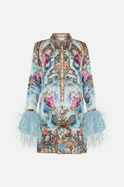 MINI SHIRT DRESS WITH FEATHERS LETTERS TO LEO 8 MINI SHIRT DRESS WITH FEATHERS LETTERS TO LEO -clothing shop CAMILLA 00023882 MINI SHIRT DRESS LETTERS TO LEO GHOST