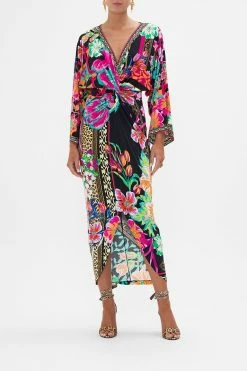 LONG SPLIT FRONT TWIST DRESS PRINTED PRIMA VERA
