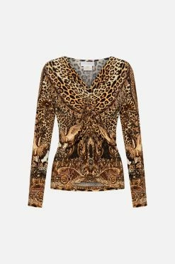 RUCHED LONG SLEEVE JERSEY TOP STANDING OVATION -clothing shop CAMILLA 00023920 RUCHED LONG SLEEVE JERSEY TOP STANDING OVATION GHOST