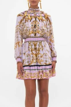 SHIRRED WAIST HIGH NECK MINI DRESS LAVENDER EVER AFTER -clothing shop CAMILLA 00024276 LAVENDEREVERAFTER SHIRREDWAISTHIGHNECKMINIDRESS 3 a82025d2 981a 451a b5fb b4072b769573