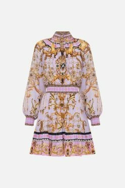 SHIRRED WAIST HIGH NECK MINI DRESS LAVENDER EVER AFTER -clothing shop CAMILLA 00024276 SHIRREDWAISTHIGHNECKMINIDRESS LAVENDEREVERAFTER GHOST