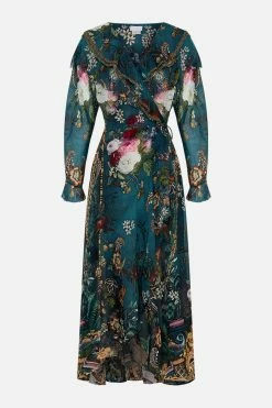 RUFFLE WRAP DRESS VERDIS WORLD -clothing shop CAMILLA 00024736 RUFFLE WRAP DRESS VERDIS WORLD GHOST 1