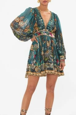 SHORT DRESS WITH BLOUSON SLEEVE VERDIS WORLD -clothing shop CAMILLA 00024738 SHORT DRESS W BLOUSON SLEEVE VERDIS WORLD 4