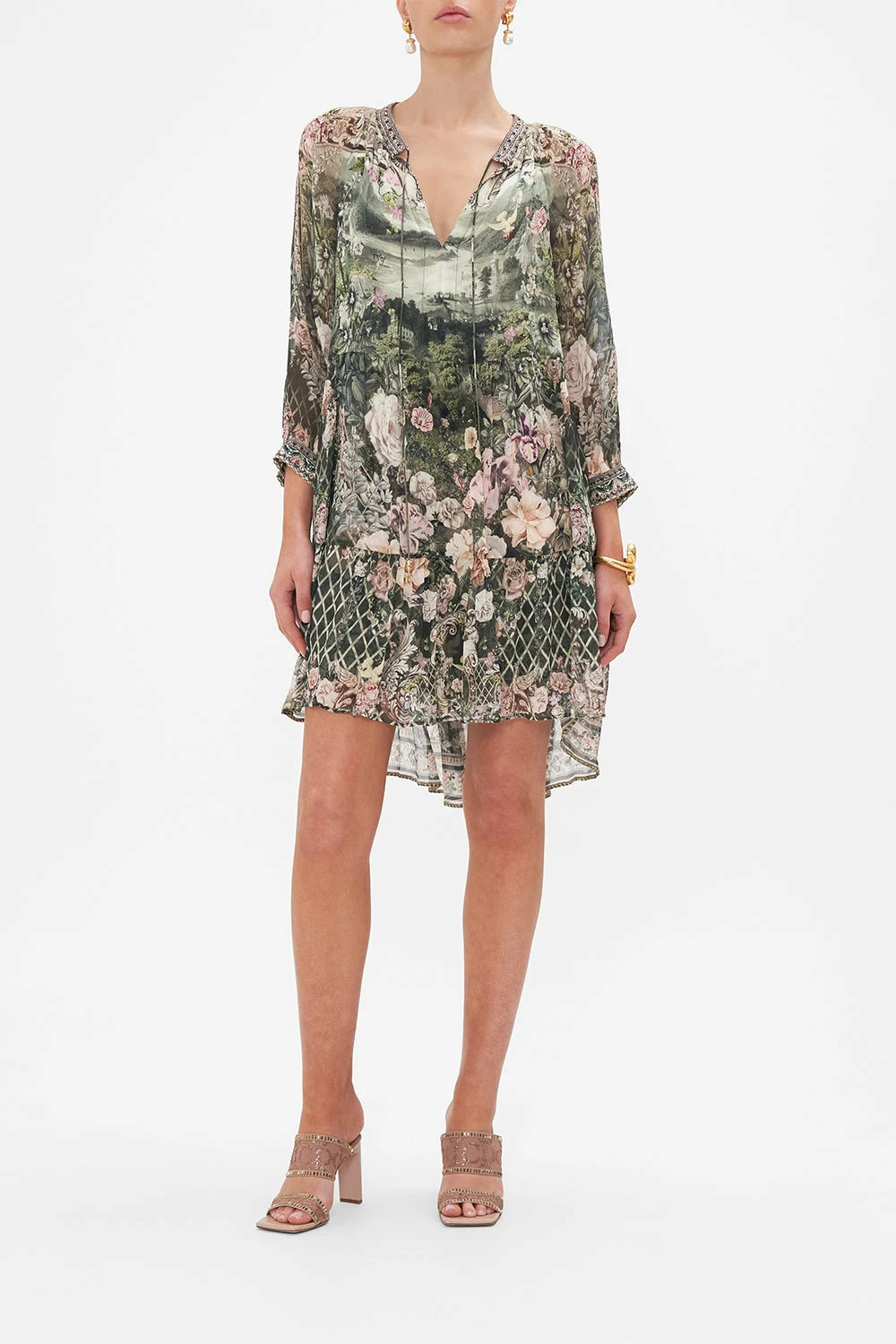 SHORT GATHERED PANEL DRESS GARDEN OF GOOD FORTUNE