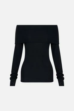 OFF SHOULDER KNIT TOP CURTAIN CALL CHAOS -clothing shop CAMILLA 00025033 OFF SHOULDER KNIT TOP CURTAIN CALL CHAOS GHOST