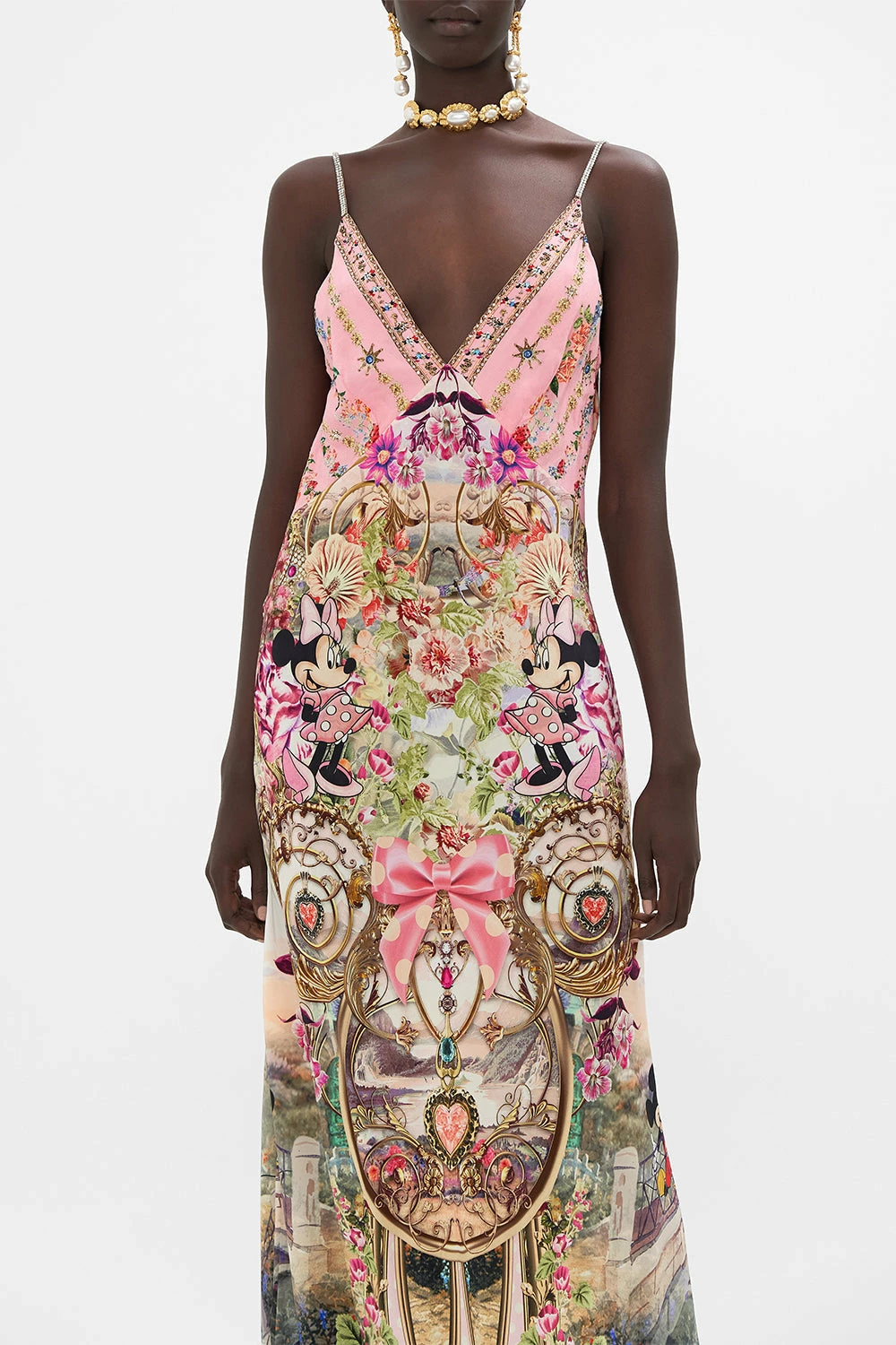 V NECK FULL LENGTH BIAS SLIP DRESS MINNIE MOUSE MAGIC - Image 5