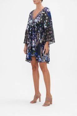 A-LINE RUFFLE SLEEVE DRESS OBSIDIAN BLOOM -clothing shop CAMILLA 00026522 A LINE RUFFLE SLEEVE DRESS OBSIDIAN BLOOM 2